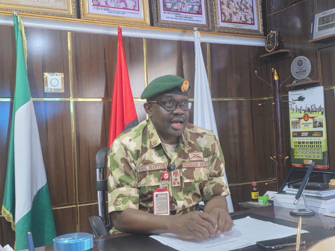 Nigerian troops displaying seized Starlink communication devices allegedly recovered during military operations against terrorist networks in North-East Nigeria.